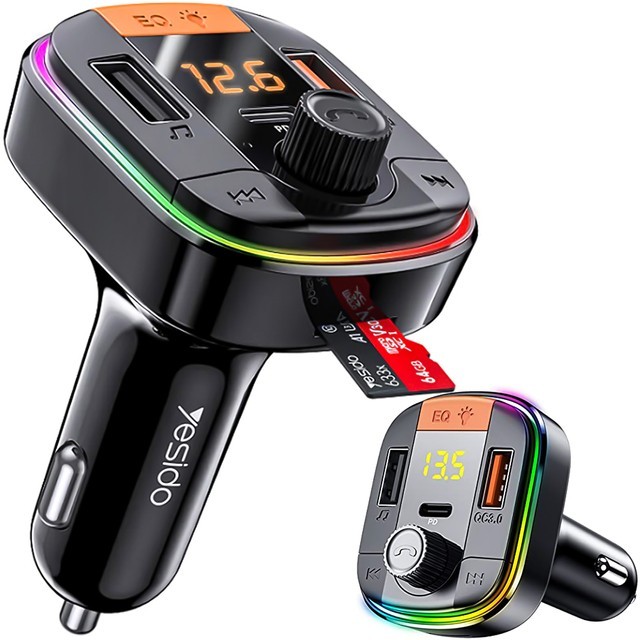 Ładowarka samochodowa transmiter LED RGB  Alogy Car Charge USB QC 3.0 + USB-C PD 20W srebrny