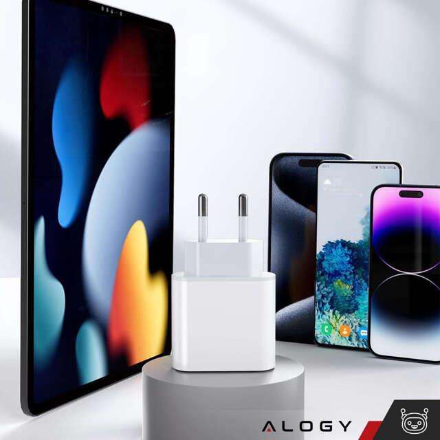 Ładowarka sieciowa szybka 30W USB-C USB typ C GaN PD do iPhone kostka Alogy Biała