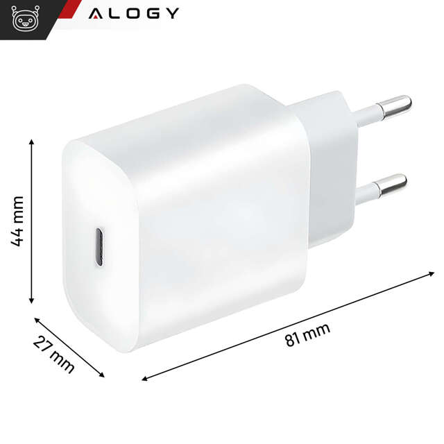 Ładowarka sieciowa szybka 30W USB-C USB typ C GaN PD do iPhone kostka Alogy Biała