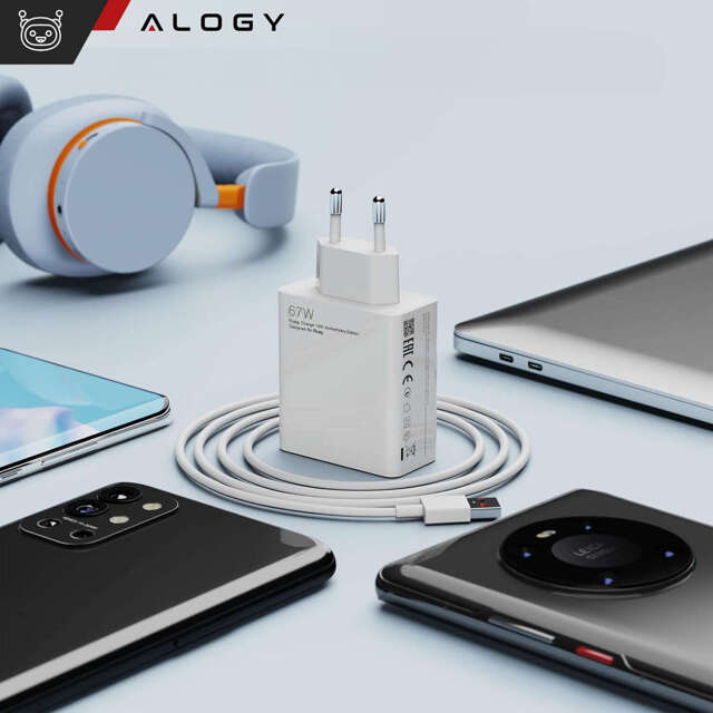 Ładowarka sieciowa szybka 67W USB mocna do Xiaomi kostka QC Alogy szybkie ładowanie Biała