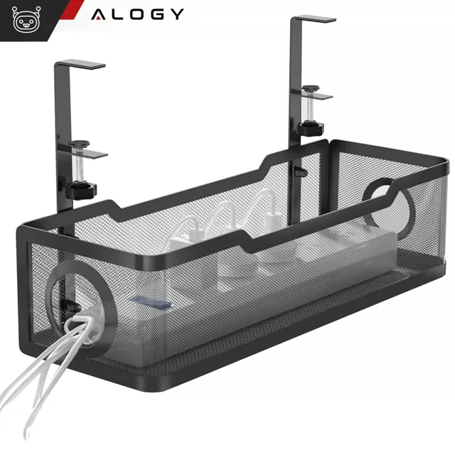 Organizer kabli pod blat półka na kable listwe przewody blat biurko biurkowy metalowy Alogy 34cm Czarny