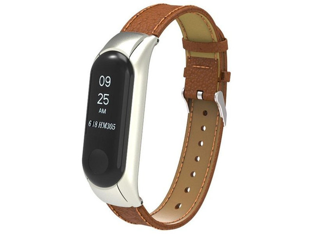 Pasek Alogy skórzany do Xiaomi Mi Band 3/4 eko skóra brązowy