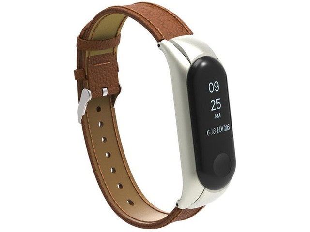Pasek Alogy skórzany do Xiaomi Mi Band 3/4 eko skóra brązowy