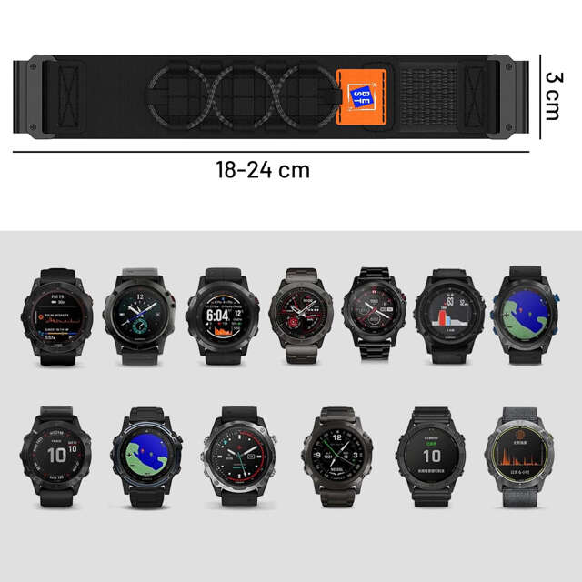 Pasek nylonowy do Garmin Fenix 5x / 6x / 7x / Pro / Descent / Tactix / Enduro (26mm) Alogy Nylon Band Czarny