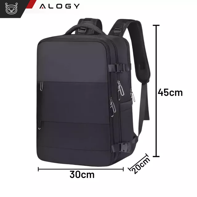 Plecak na laptopa tablet męski damski podróżny na walizkę do biura podróży Unisex 45x30x20cm Alogy Czarny