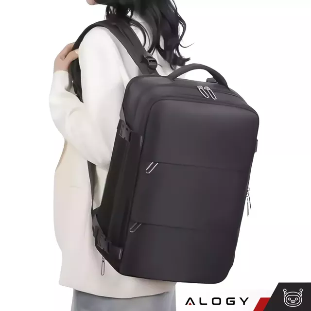 Plecak na laptopa tablet męski damski podróżny na walizkę do biura podróży Unisex 45x30x20cm Alogy Czarny