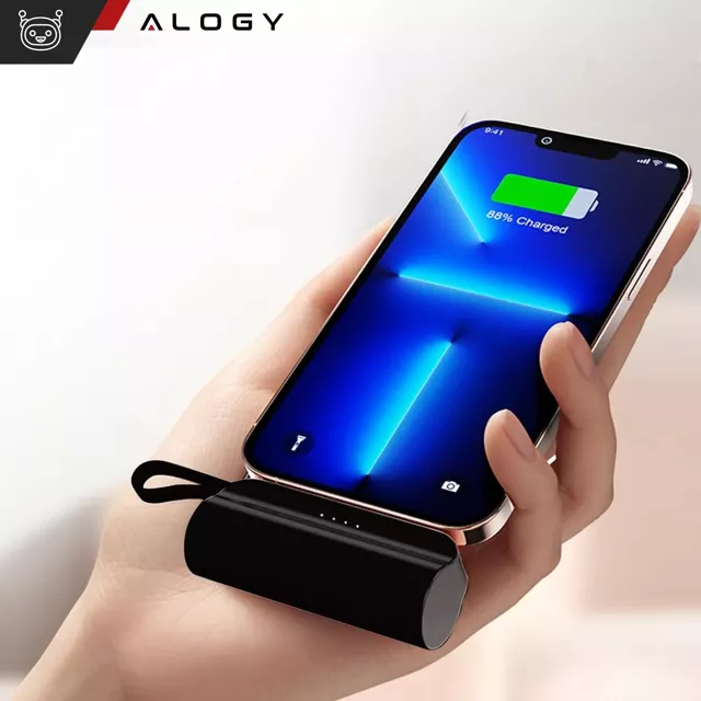 PowerBank 5000mAh Alogy bank energii kieszonkowy mały ładowarka zewnętrzna Power Bank USB-C i lightning Czarny