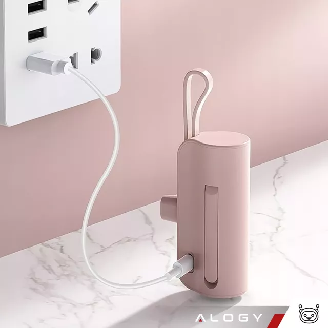 PowerBank 5000mAh Alogy bank energii kieszonkowy mały ładowarka zewnętrzna Power Bank USB-C i lightning Różowy