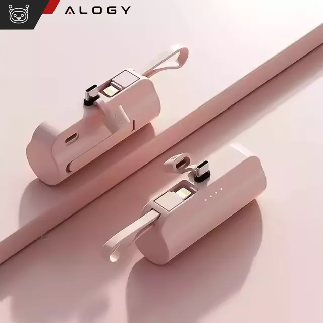 PowerBank 5000mAh Alogy bank energii kieszonkowy mały ładowarka zewnętrzna Power Bank USB-C i lightning Różowy