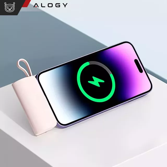 PowerBank 5000mAh Alogy bank energii kieszonkowy mały ładowarka zewnętrzna Power Bank USB-C i lightning Różowy