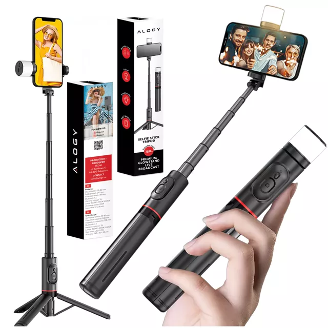 Selfie stick kijek Bluetooth Alogy Statyw Tripod uchwyt do telefonu zdjęć z pilotem 75.8cm czarny