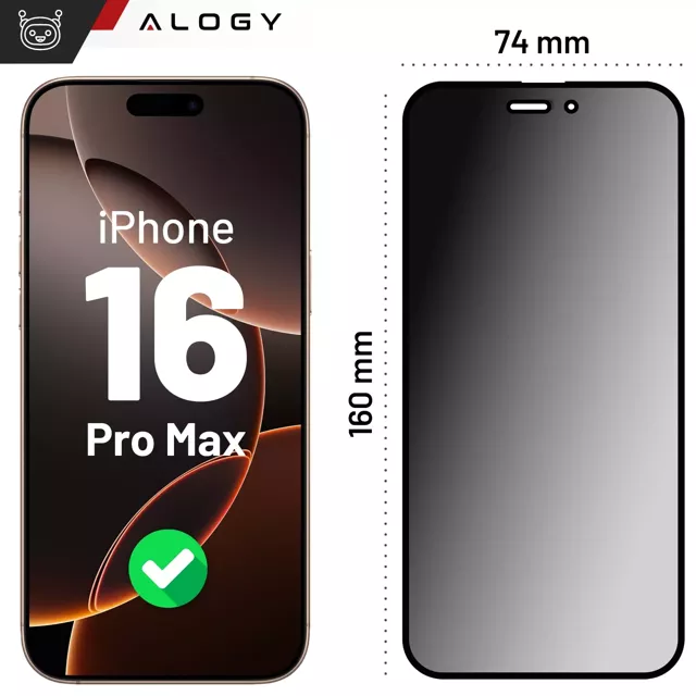 Szkło hartowane Prywatyzujące do Apple iPhone 16 Pro Max matowa ochrona na ekran Alogy Privacy Glass