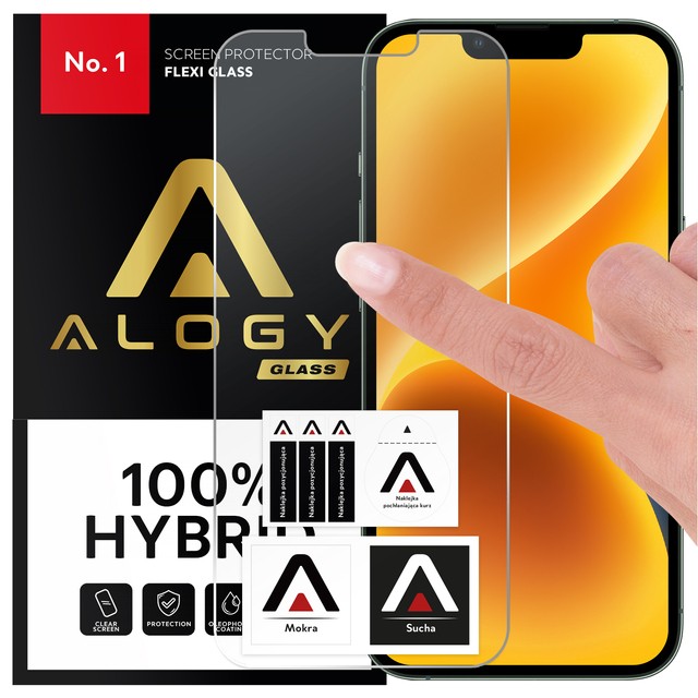 Szkło hybrydowe do Apple iPhone 13 Pro, iPhone 16e na ekran Alogy Flexi Glass 9H Case Friendly płaskie na ekran