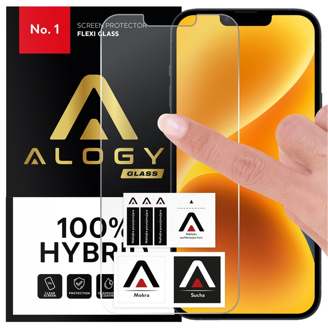 Szkło hybrydowe do Apple iPhone 14, iPhone 16e na ekran Alogy Flexi Glass 9H Case Friendly płaskie na ekran