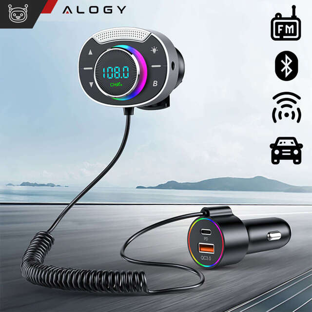 Transmiter FM bluetooth ładowarka samochodowa MP3 2w1 Alogy Car Charge USB QC 3.0 + USB-C PD