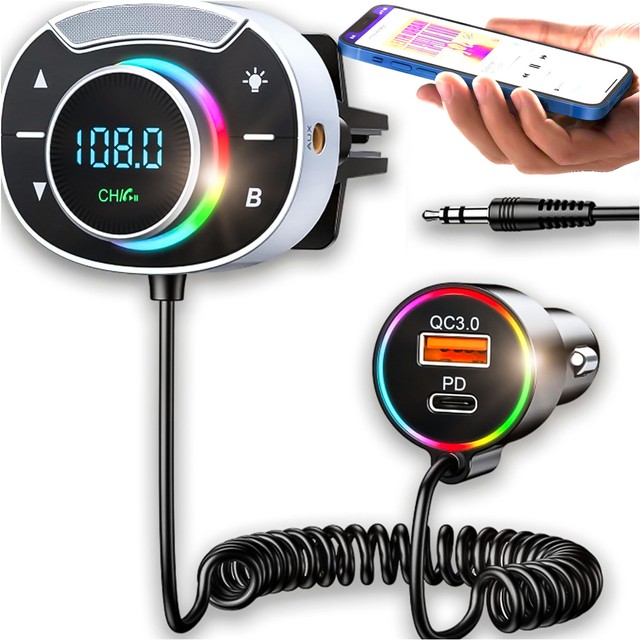 Transmiter FM bluetooth ładowarka samochodowa MP3 2w1 Alogy Car Charge USB QC 3.0 + USB-C PD