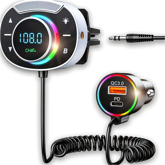 Transmiter FM bluetooth ładowarka samochodowa MP3 2w1 Alogy Car Charge USB QC 3.0 + USB-C PD