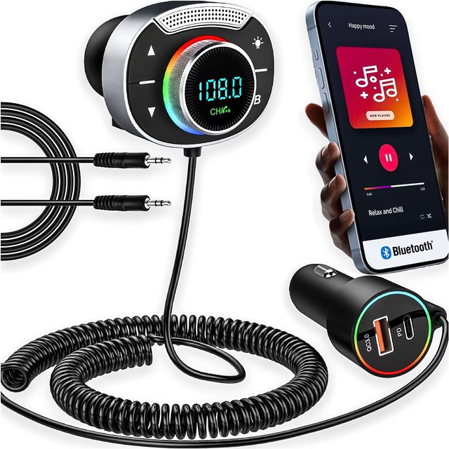 Transmiter FM bluetooth ładowarka samochodowa MP3 2w1 Alogy Car Charge USB QC 3.0 + USB-C PD