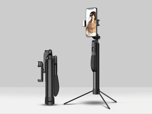 Tripod selfie stick stabilizator Alogy uchwyt do telefonu Bluetooth led
