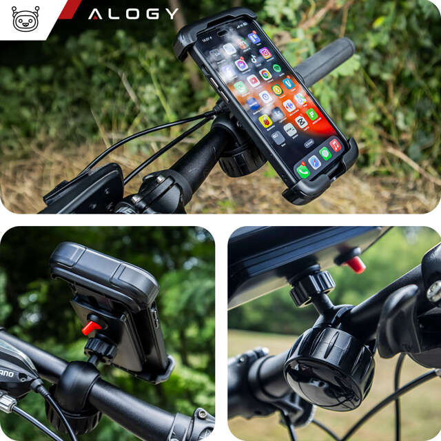 Uchwyt rowerowy do telefonu 4.7-6.8" na telefon kierownicę roweru na rower motocykl regulowany Alogy Sport czarny