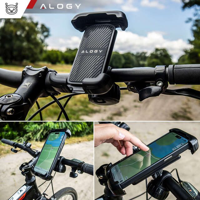 Uchwyt rowerowy do telefonu 4.7-6.8" na telefon kierownicę roweru na rower motocykl regulowany Alogy Sport czarny