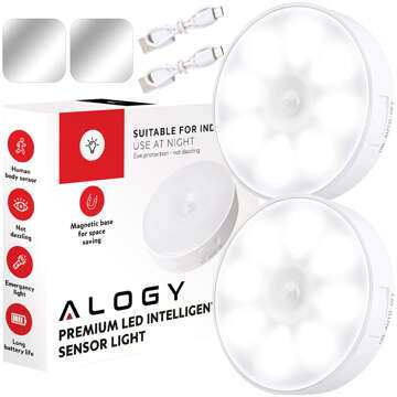 2x Alogy Lampka LED z czujnikiem ruchu Sensor Light Bezprzewodowa lampa nocna oświetlenie meblowe Światło zimne