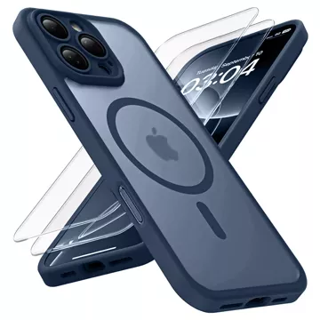 3w1 Zestaw Etui Hybrydowe + Szkło do Apple iPhone 16 Pro Max obudowa ochronna Hybrydowe MagSafe z ochroną obiektywu case + 2x Szkło hartowane ochronne na telefon Alogy 3in1 Case Pack Navy Blue Granatowe