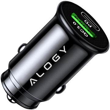 Alogy Car Ładowarka samochodowa USB QC 3.0 18W + USB C PD 20W szybka mocna do telefonu czarna