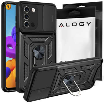 Alogy Etui na telefon z osłoną aparatu Camshield Stand Ring do Samsung Galaxy A03s 166mm czarne