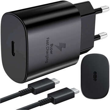 Alogy Ładowarka sieciowa USB-C Premium Wall Charger 25W + Kabel  2x Type-C 100cm do Samsung 