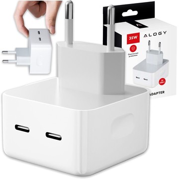 Alogy Ładowarka sieciowa szybka 35W 2x USB-C USB typ C PD do iPhone 2-portowa kostka Biała