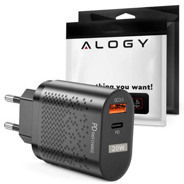 Alogy Ładowarka sieciowa szybka USB/ USB-C QC 3.0 PD 20W Czarna