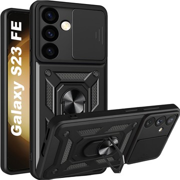 Etui pancerne do Samsung Galaxy S23 FE Camshield Case Ring Alogy Stand z osłonką na aparat slide czarne